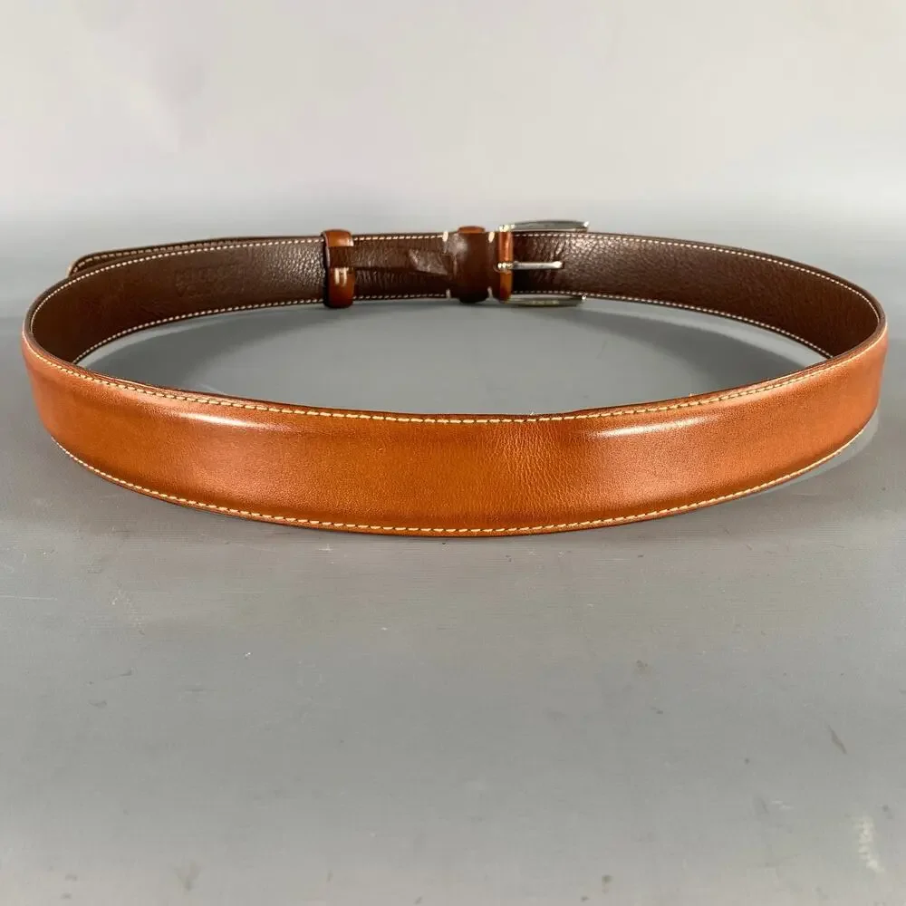 LONGHI Size 38 Brown Burgundy Crackled Leather Belt